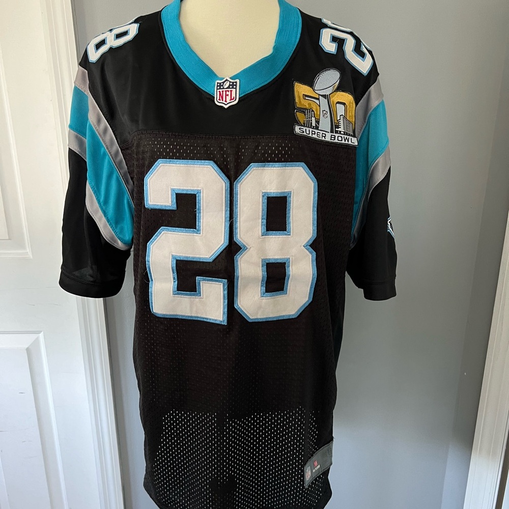 Carolina Panthers # 28 Stewart Super Bowl Jersey Nike Size 48 TG